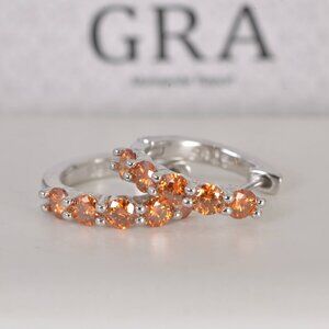 GRA Certified All Moissanite Orange Huggies Hoop Earrings 925 Sterling